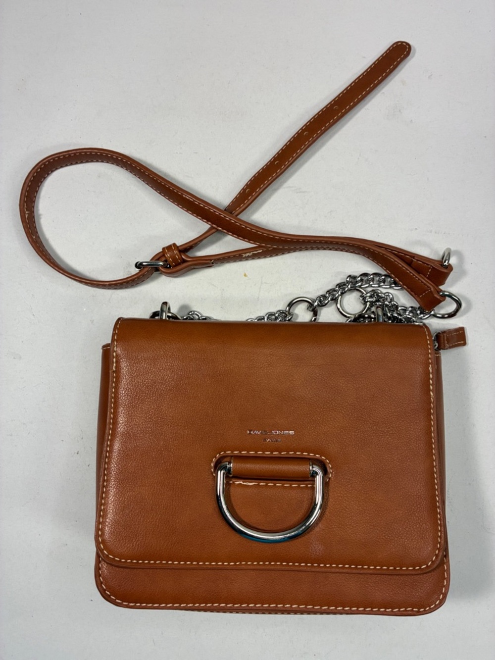 David Jones Tan Vegan Leather Crossbody with Silver D-Ring Accent